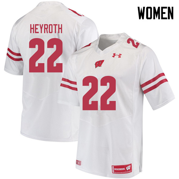 Women #22 Jacob Heyroth Wisconsin Badgers College Football Jerseys Sale-White - Click Image to Close